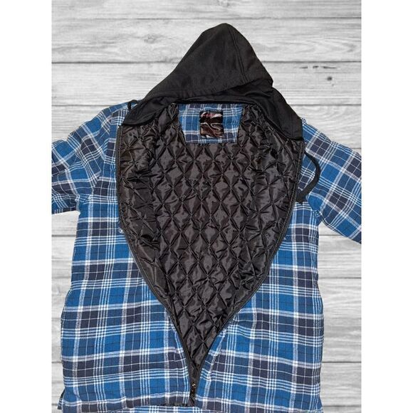 Vintage RQQBA Flannel Plaid Hooded Jacket Youth Size Large Navy Black - Picture 5 of 6